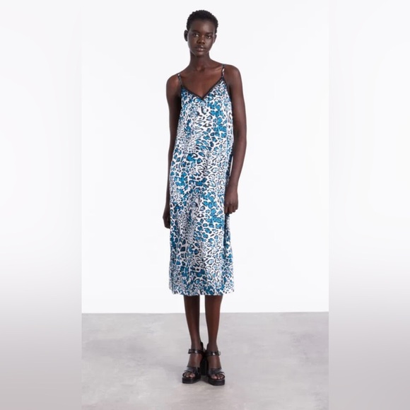 THE KOOPLES Leopard Lace Silk Slip Dress Blue White Black NWT Large $425